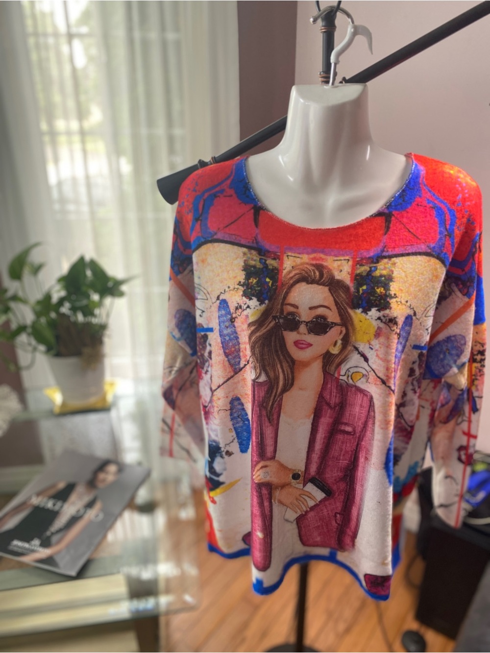 Via Vitale made in Italy Graphic Pop Art Woman Sweater in Bright Multicolor XL - Picture 2 of 11